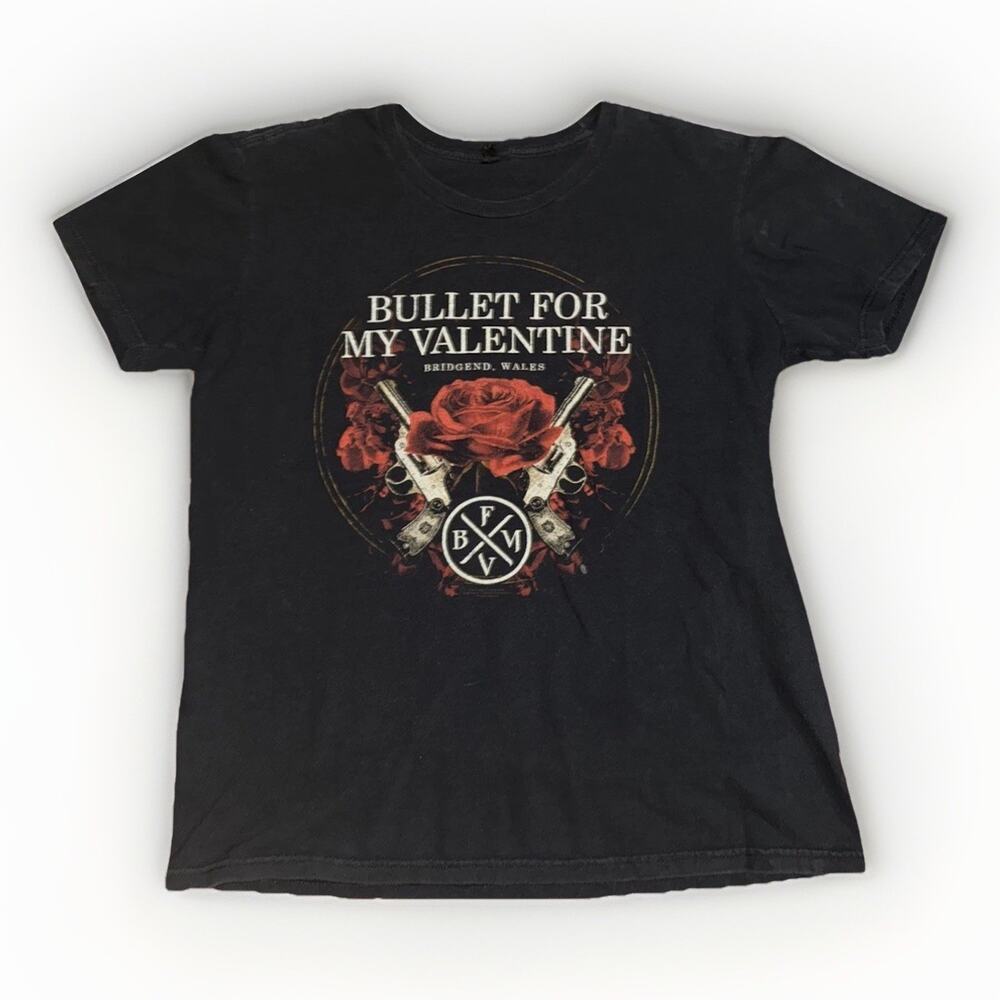 Bullet For My Valentine Band T-Shirt Rose Guns Graphic Black Large 20x25